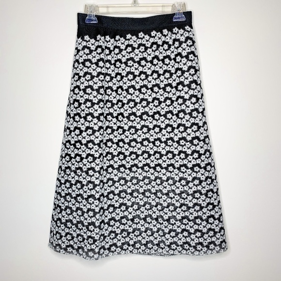 ABS by Allen Schwartz Skirt Black White Mesh NWT A Line Embroidery - Picture 1 of 6